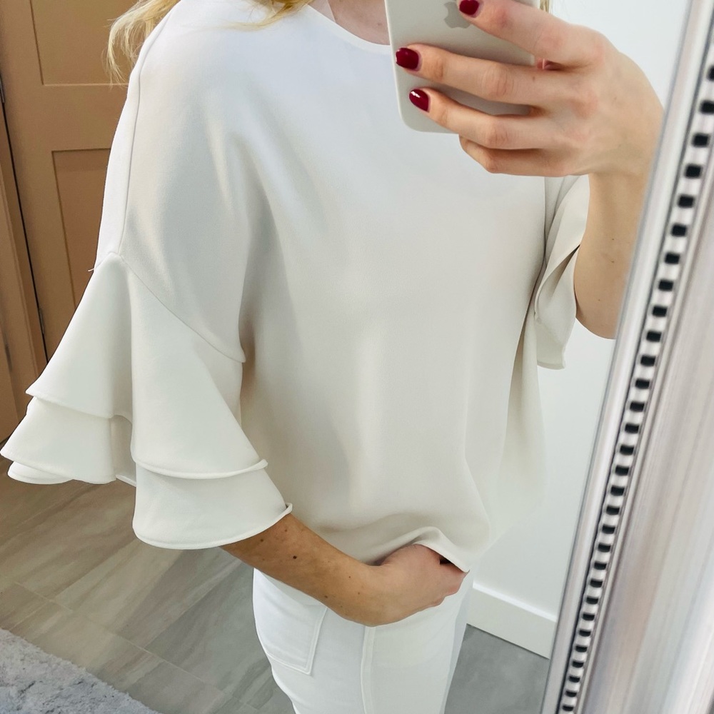 White Zara Ruffle Sleeve Blouse